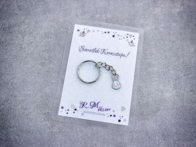 Szeretlek Keresztapa színes nyuszi medálos kulcstartó