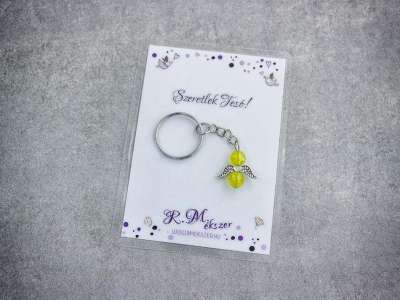 Szeretlek Tesó sárga angyal medálos kulcstartó