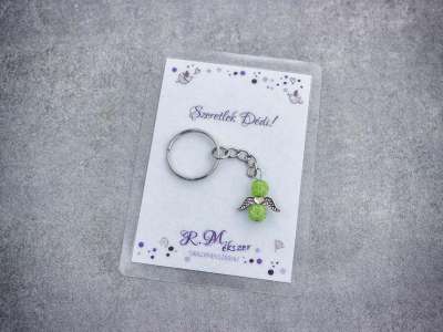 Szeretlek Dédi zöld angyal medálos kulcstartó