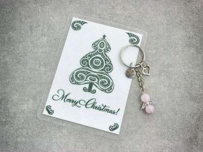 Merry Christmas kulcstartó rózsakvarccal