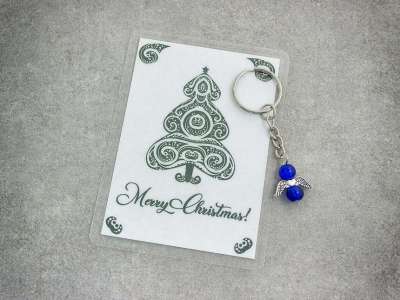 Merry Christmas sötétkék angyal medálos kulcstartó