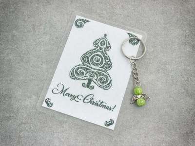Merry Christmas zöld angyal medálos kulcstartó