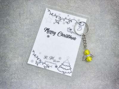 Merry Christmas sárga angyal medálos kulcstartó