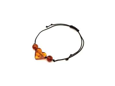 Borostyán állítható cérna szív golyó karkötő