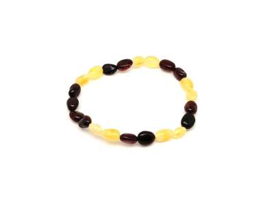 Borostyán sárga sötétbarna pebble karkötő 6-8x4-6mm