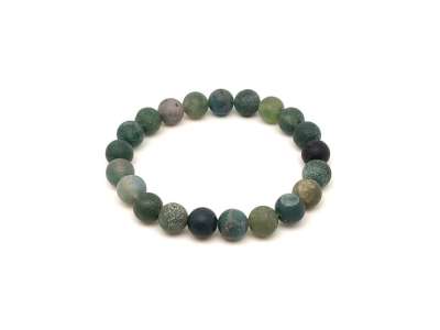 Achát moha matt ásvány karkötő golyós 8mm