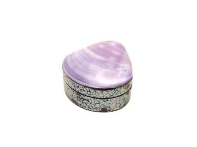 Kagyló ékszertartó doboz lila-fehér dekoratív mini tároló 8×7 cm