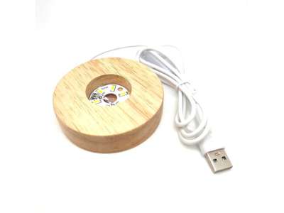 Fa talpas fehér LED világító talp ásványokhoz 6cm USB csatlakozással