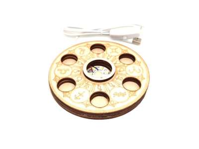 Fa zodiákus LED világító alátét ásványokhoz fehér 12,5 cm USB csatlakozással