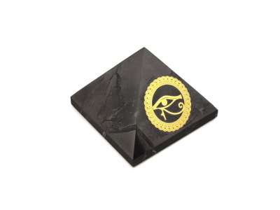 Shungit piramis Hórusz szeme arany matricás 6cm