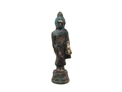 Réz figura Buddha álló kék 10,5x3cm