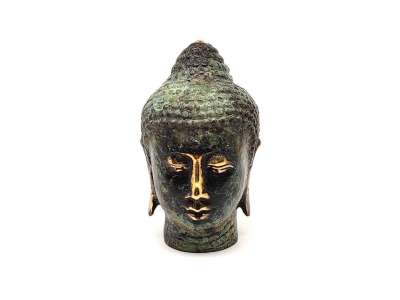 Réz figura Buddha fej kék arany 7x4cm