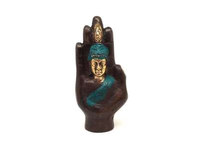 Réz figura Buddha kéz arany kék 10,5x5cm