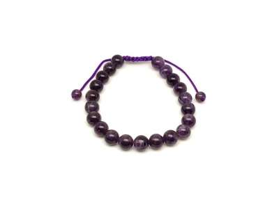 Ametiszt csúszócsomós golyó karkötő 8 mm