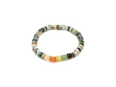 Achát fa ásvány karkötő 5 korong köves díszítéssel 6×2 mm