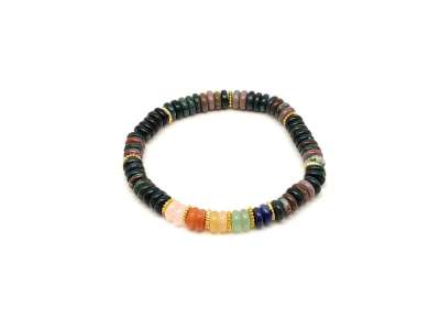 Achát indiai ásvány karkötő 5 korong köves díszítéssel 6×2 mm