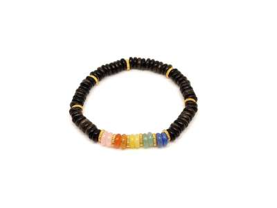 Arany obszidián ásvány karkötő 5 korong köves díszítéssel 6×2 mm