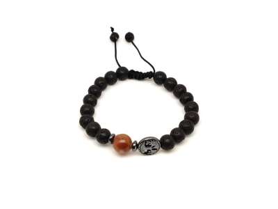 Bazalt életfa karkötő Achát Indiai gyönggyel 8 mm