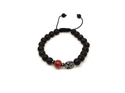 Bazalt életfa karkötő Vörös Jáspis gyönggyel 8 mm