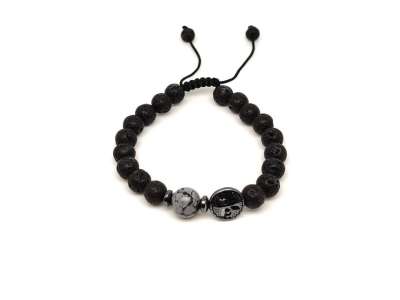 Bazalt életfa karkötő Hópehely Obszidián gyönggyel 8 mm