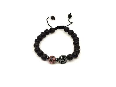 Bazalt életfa karkötő Rodonit gyönggyel 8 mm