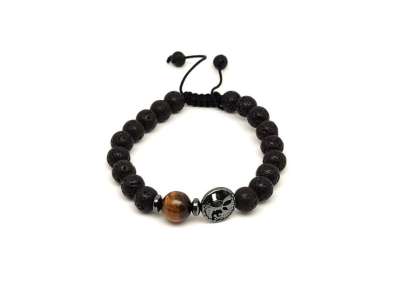 Bazalt életfa karkötő Tigrisszem gyönggyel 8 mm