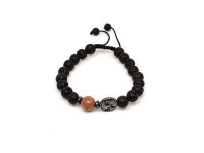 Bazalt életfa karkötő Unakit gyönggyel 8 mm