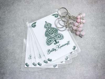 Karácsony angyali érintése rózsakvarc kulcstartó üdvözlőkártyával 25 dbos csomag