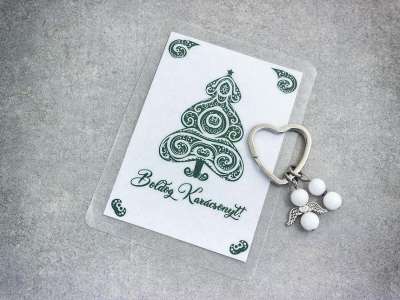 Boldog Karácsonyt kulcstartó tejkvarccal