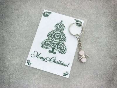 Merry Christmas kulcstartó rózsakvarccal