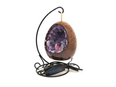 Ametiszt nyers tojás hangulatlámpa fém állvánnyal 10 cm