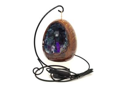 Fluorit nyers tojás hangulatlámpa fém állvánnyal 10 cm