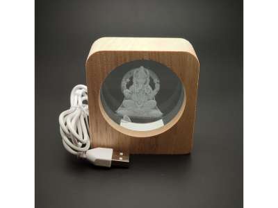 Gravírozott Ganesha üveg fa hangulatlámpa 7×8 cm