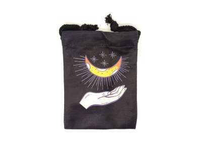 Hold és toll mintás szütyő – textil ajándéktasak 13x18 cm