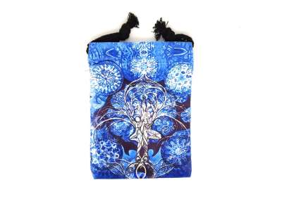 Kék életfa mintás szütyő – textil ajándéktasak 13x18 cm