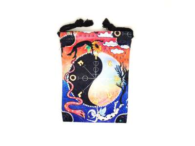 Jin-jang macska mintás szütyő – textil ajándéktasak 13x18 cm