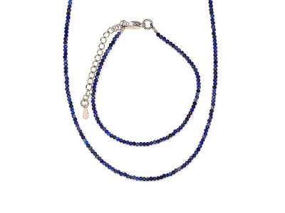 Lapis lazuli ékszerszett „Fáraókék” – nyaklánc és karkötő, 2,5 mm fazettált