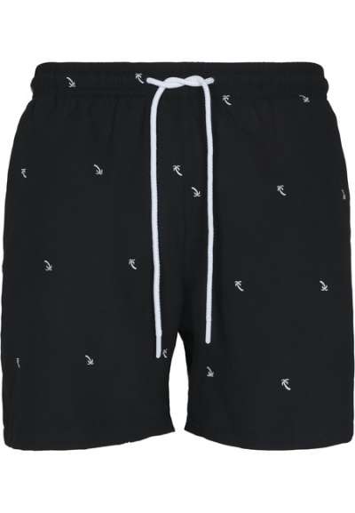 Urban Classics Embroidery Swim Shorts black/palmtree