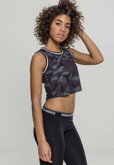 Urban Classics Ladies Cropped Mesh Top darkcamo/black/white