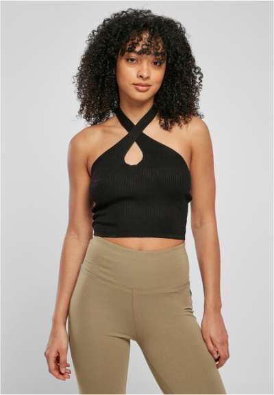 Urban Classics Ladies Rib Knit Crossed Neckholder Top black