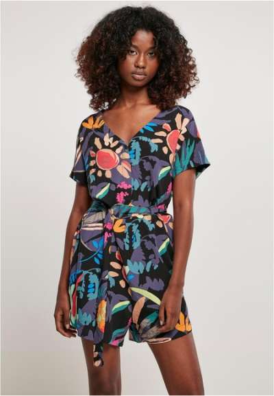 Urban Classics Ladies Short Viscose Belt Jumpsuit blackfruity