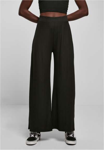 Urban Classics Ladies Rib Jersey Wide Leg Pants black