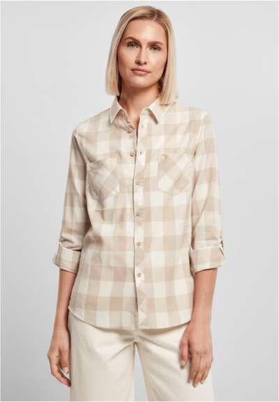 Urban Classics Ladies Turnup Checked Flanell Shirt whitesand/lighttaupe