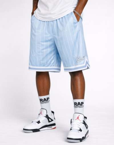 Karl Kani Small Varsity Logo Pinstripe Mesh Shorts light blue/white