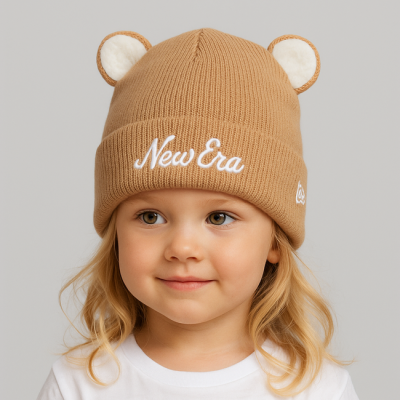 Gyerek Téli Child New Era Teddy Bear Ears Beige Cuff Knit Beanie Hat