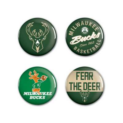 WinCraft NBA Button 4 Pack Milwaukee Bucks