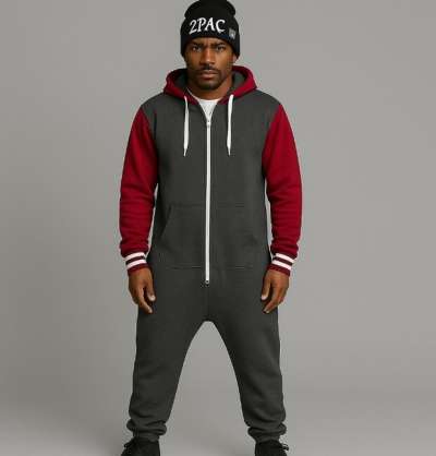 Urban Classics 2-Tone Sweat Jumbsuit Charcoal Red
