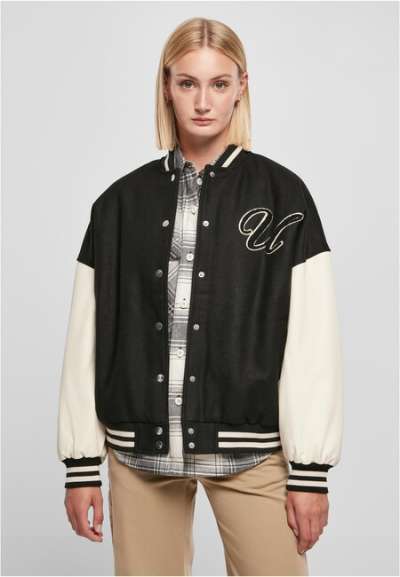 Urban Classics Ladies Oversized Big U College Jacket black/palewhite