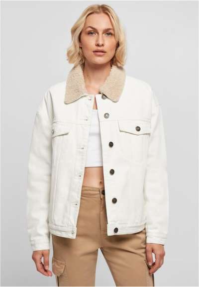 Urban Classics Ladies Oversized Sherpa Denim Jacket offwhite raw