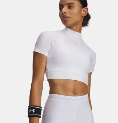 Under Armour HeatGear Crop Mock SS-WHT